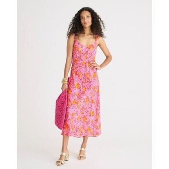 J.Crew Gwyneth V-neck cupro-blend slip dress in pink limone print Summer 2023 - Picture 1 of 9